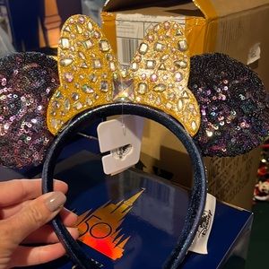 Minnie Mouse Jeweled Bow Ear Headband Walt Disney World 50th Anniversary GUC